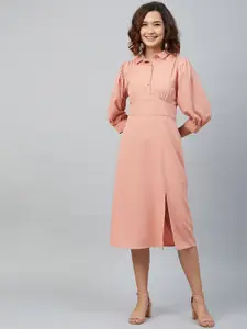 Marie Claire Women Peach-Coloured Solid Fit and Flare Dress