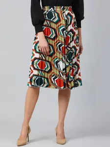 RARE Women White & Red Printed A-Line Midi Skirt
