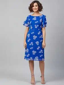 RARE Women Blue Printed A-Line Dress