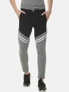 Campus Sutra Men Grey & Black Colorblocked Straight-Fit Track Pants