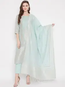 Safaa Sea Green Cotton Blend Woven Design Unstitched Dress Material For Summer