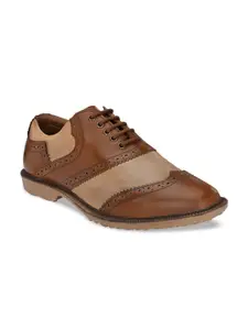 CARLO ROMANO Men Brown & Beige Colourblocked Genuine Leather Formal Brogues