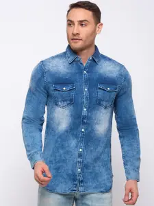 Status Quo Men Blue Slim Fit Faded Casual Shirt