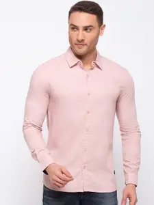 Status Quo Men Pink Slim Fit Striped Casual Shirt