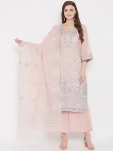 Safaa Peach-Coloured & Blue Cotton Blend Woven Design Unstitched Dress Material For Summer