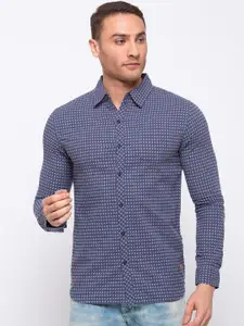 Status Quo Men Navy Blue Slim Fit Checked Casual Shirt