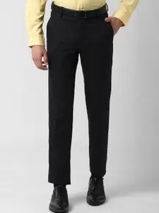 Peter England Men Black Slim Fit Checked Formal Trousers