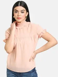 Kazo Pink Puff Sleeves Georgette Regular Top