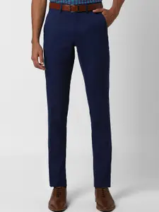 Peter England Men Navy Blue Slim Fit Solid Formal Trousers