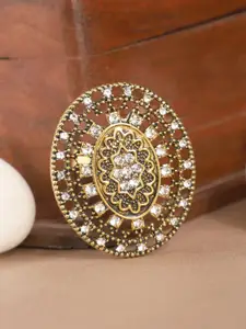 ANIKAS CREATION Gold-Plated & White Stone-Studded Adjustable Finger Ring