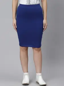 Kotty Women Blue Solid Knee-Length Pencil Skirt