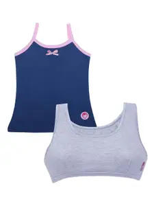 DChica Blue & Grey Set of 2 Solid Workout & Camisole Bra DCCMMR6610