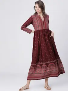 Vishudh Women Burgundy Printed Maxi Dress