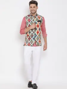 Hangup Men Pink & White Solid Kurta with Pyjamas