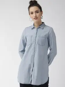 Xpose Women Blue Regular Fit Solid Casual Shirt