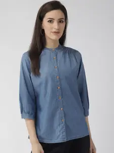 Xpose Women Blue Regular Fit Solid Casual Shirt