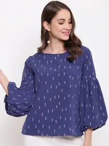 Mayra  Blue Printed Puff Sleeves Top