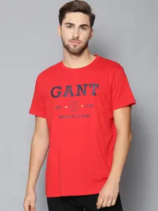 GANT Men Red Brand Logo Printed Round Neck T-shirt