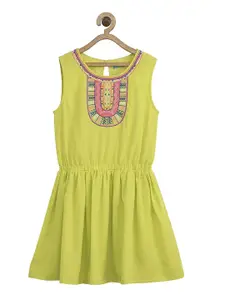 Miyo Girls Green Solid Fit and Flare Dress