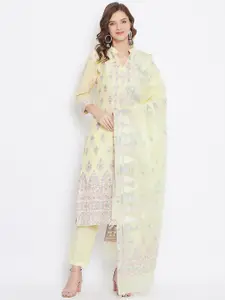 Safaa Yellow & Pink Cotton Blend Woven Design Unstitched Dress Material For Summer