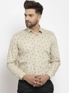 JAINISH Men Cream-Coloured Regular Fit Printed Casual Shirt