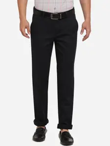 JADE BLUE Men Blue Skinny Fit Solid Regular Cotton Trousers