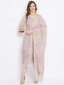 Safaa Pink & Grey Cotton Blend Woven Design Unstitched Dress Material For Summer