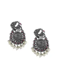 Adwitiya Collection Silver-Toned Contemporary Drop Earrings