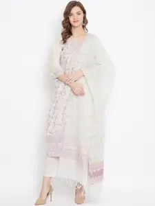 Safaa Pink & White Cotton Blend Woven Design Unstitched Dress Material For Summer