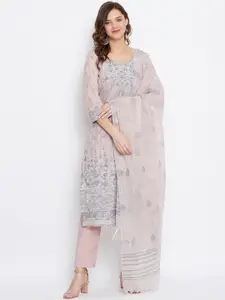 Safaa Pink Cotton Blend Woven Design Unstitched Dress Material For Summer