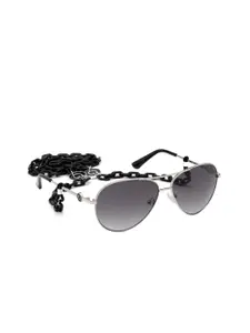 Guess Women Grey Lens & Gold-toned Aviator Sunglasses With Uv Protected Lens GU7641 60 10B