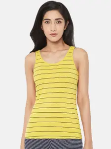 Dreamz By Pantaloons Mustard Yellow & Black Striped Pure Cotton Lounge T-shirt 89051723174