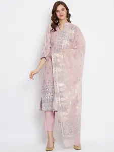 Safaa Pink & Blue Cotton Blend Woven Design Unstitched Dress Material For Summer