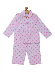 Fuzzy Bear Girls Pink Printed Sustainable Night Suit