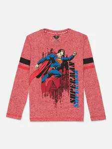 Kids Ville Boys Red Superman Printed Round Neck T-shirt