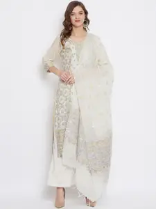 Safaa White & Yellow Cotton Blend Woven Design Unstitched Dress Material For Summer