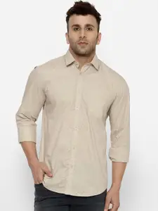cape canary Men Beige Regular Fit Printed Casual Shirt