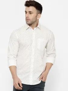 cape canary Men White Regular Fit Printed Casual Shirt