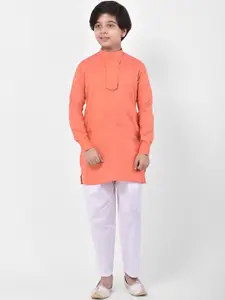 DEYANN Boys Orange & White Solid Kurta with Pyjamas