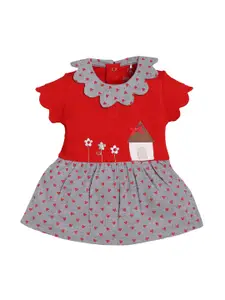 BABY GO Girls Red & Grey Colorblocked Fit & Flare Dress
