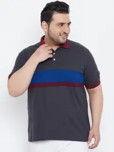 bigbanana Men Grey Colourblocked Polo Collar T-shirt