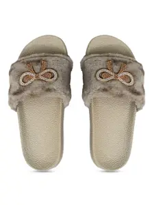 FREECO Women Grey Embellished Sliders