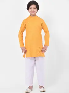 DEYANN Boys Yellow & White Solid Kurta with Pyjamas