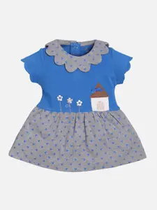 BABY GO Girls Blue Printed Fit and Flare Dress