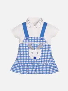 BABY GO Girls Blue & White Checked Cotton Pinafore Dress