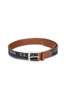 U.S. Polo Assn. Men Black & Tan Brown Brand Logo Printed Belt