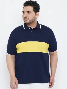 bigbanana Men Navy Blue Striped Polo Collar Pure Cotton T-shirt
