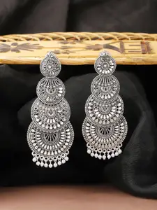 ANIKAS CREATION Silver-Toned Contemporary Chandbalis
