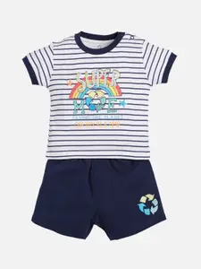 BABY GO Boys Navy Blue & White Printed T-shirt with Shorts