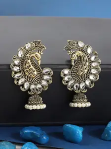 ANIKAS CREATION Gold-Plated Peacock Shaped Jhumkas
